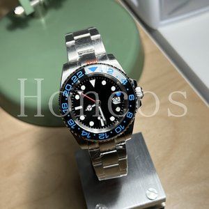 Custom Made Watch with GMT Automatic Movement Silver Case Blue Black